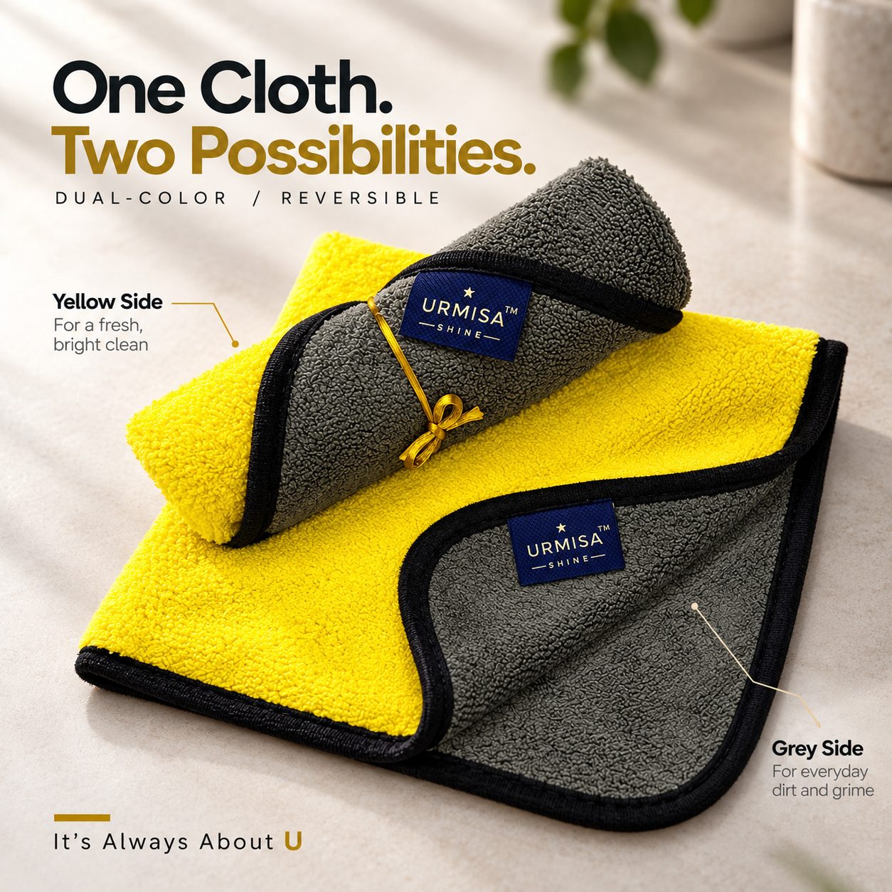URMISA 500 GSM premium dual-color reversible microfiber cloth