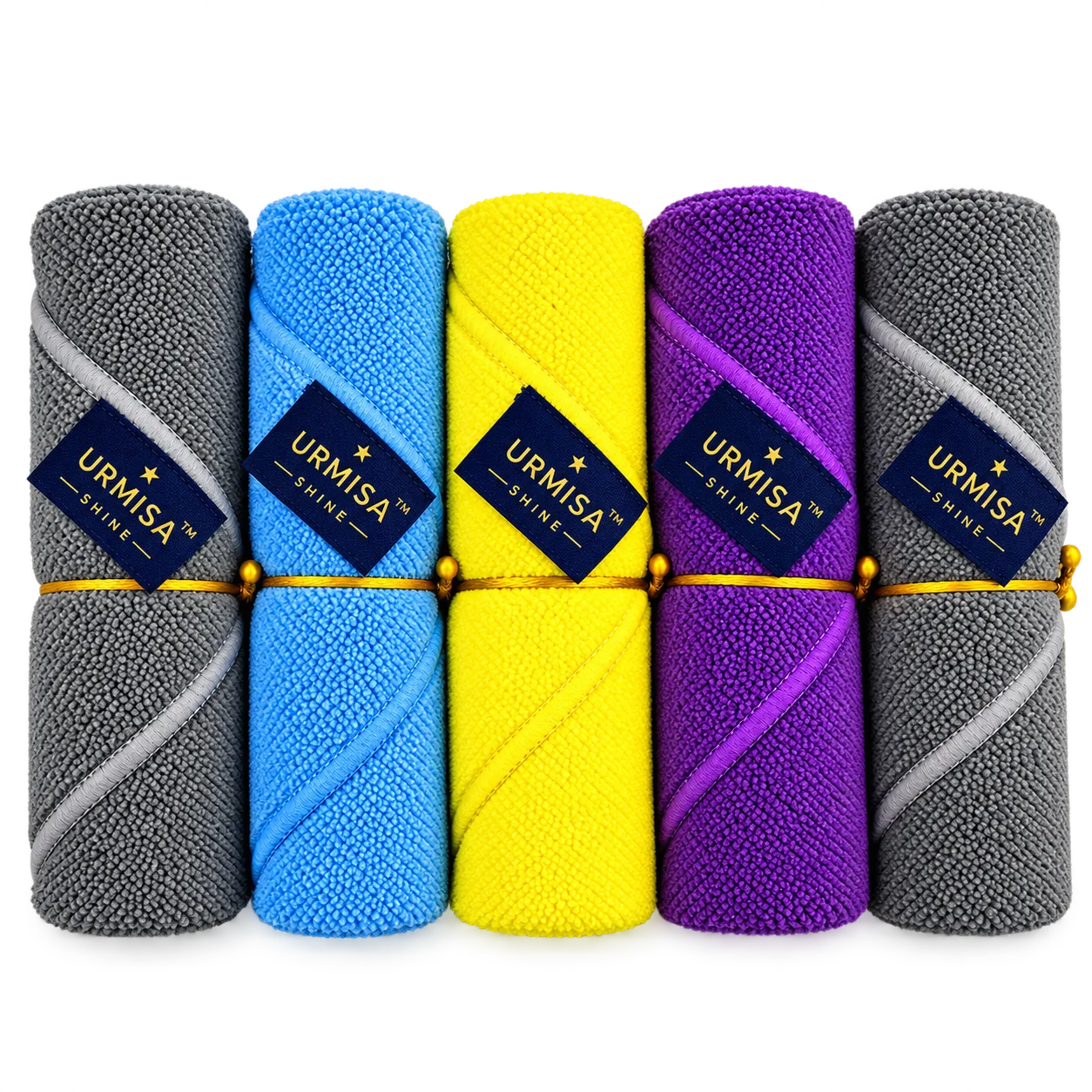 URMISA 340 GSM microfiber cloths in Grey, Sky Blue, Yellow and Purple